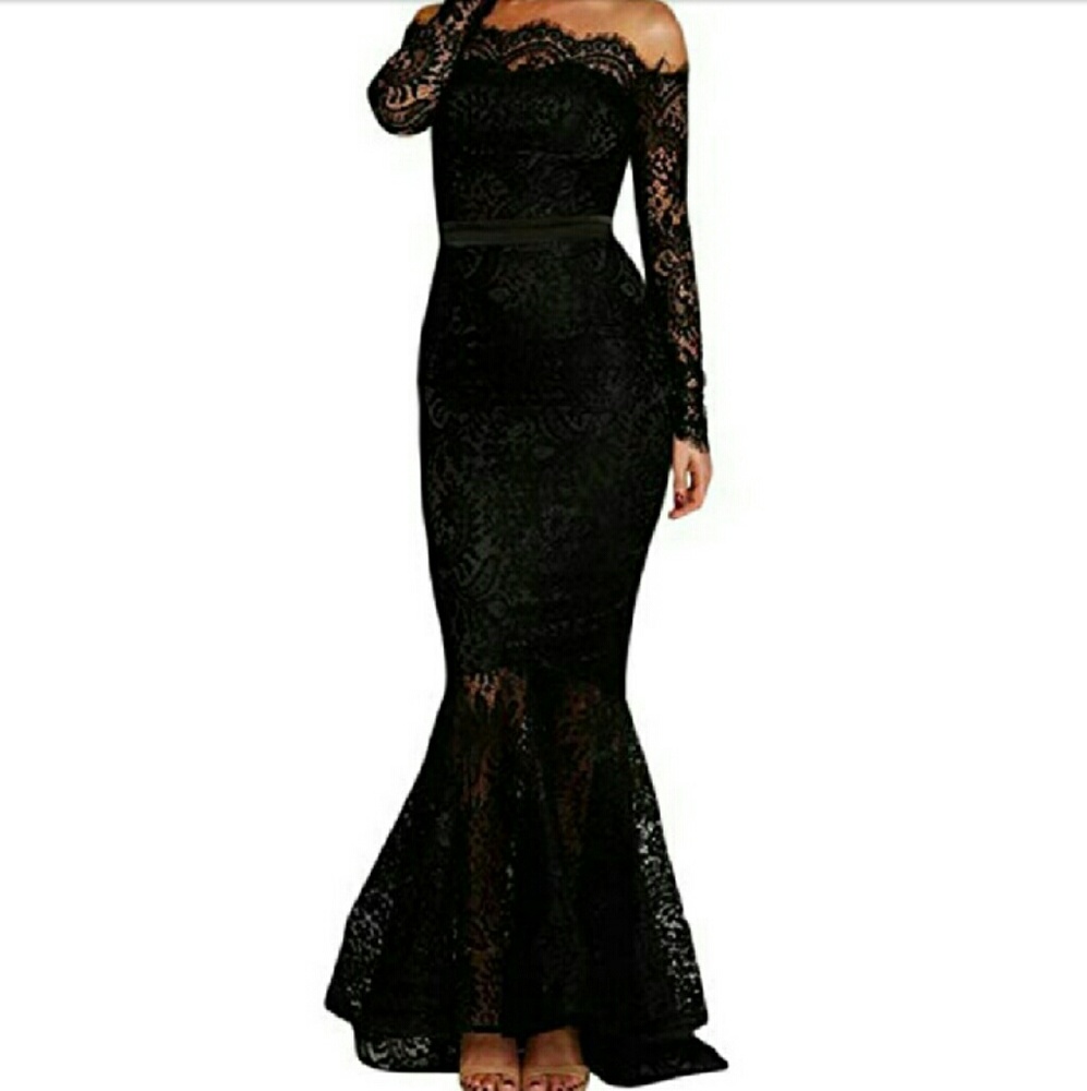 Black Lace Mermaid Dress 2x